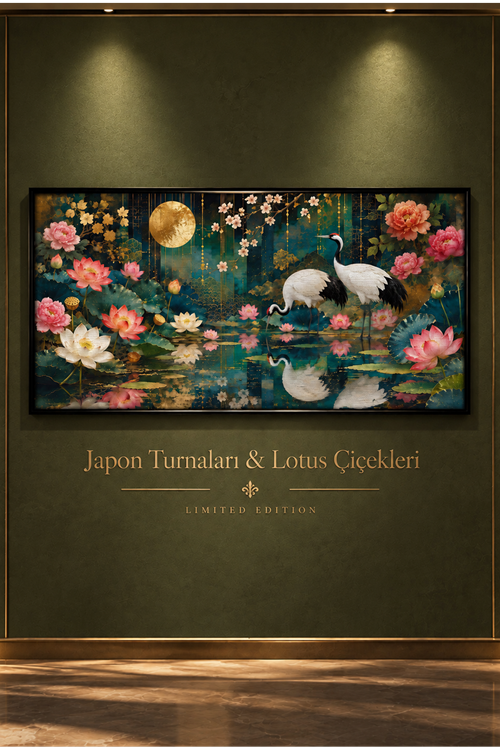 Japon Turnaları & Lotus Çiçekleri – Uzak Doğu Temalı Çerçeveli Tablo | Büyük Boy Kanvas (2:1)