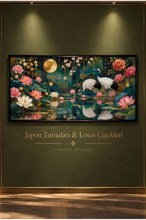 Japon Turnaları & Lotus Çiçekleri – Uzak Doğu Temalı Çerçeveli Tablo | Büyük Boy Kanvas (2:1)