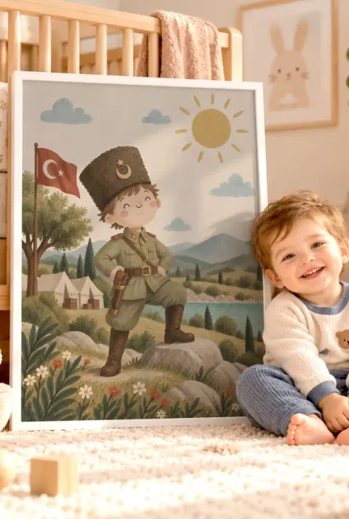 Minik Türk Askeri – Millî ve Tarihî Temalı Çerçeveli Tablo | 3:4 Kanvas