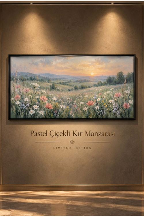 Pastel Çiçekli Kır Manzarası – Empresyonist Doğa Temalı Çerçeveli Tablo | Büyük Boy Kanvas (2:1) - kopya