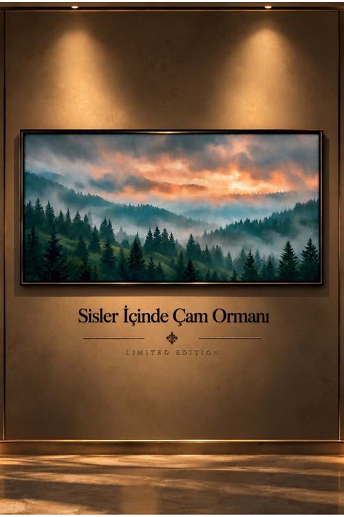 Sisler İçinde Çam Ormanı – Huzurlu Doğa Manzaralı Çerçeveli Tablo | Büyük Boy Kanvas (2:1)