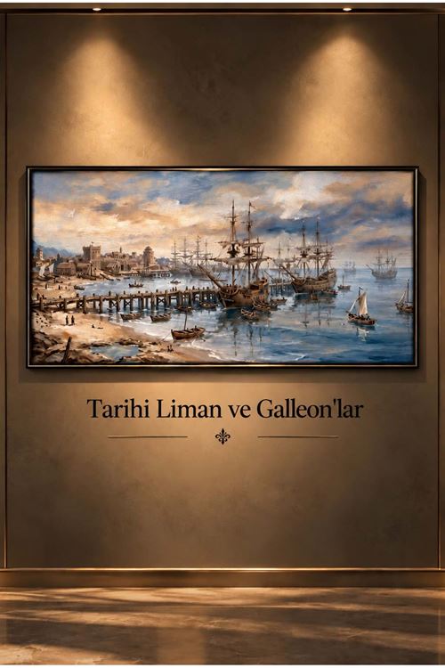 Tarihi Liman ve Yelkenli Gemiler – Vintage Deniz Manzarası Temalı Çerçeveli Tablo | Büyük Boy Kanvas (2:1)