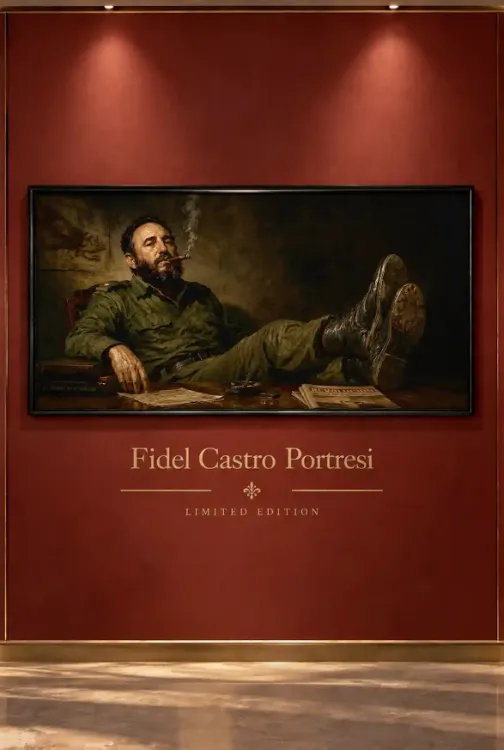 Rembrandt Tarzı Fidel Castro Devrimci Portresi – Tarihi ve Politik Figür Temalı Çerçeveli Tablo | Büyük Boy Kanvas (2:1)