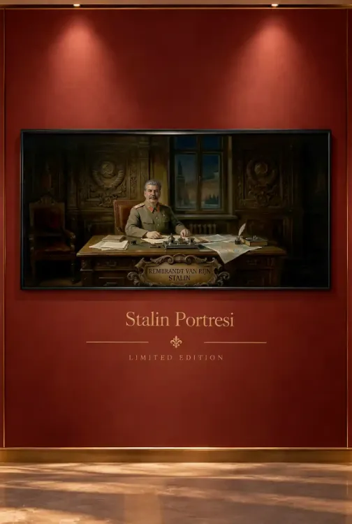 Rembrandt Tarzı Stalin Portresi – Tarihi ve Politik Figür Temalı Çerçeveli Tablo | Büyük Boy Kanvas (2:1)