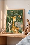 Jungle Friends Safari Hayvanları – Bebek Odası Temalı Çerçeveli Tablo | 3:4 Kanvas