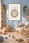 Sevimli Aslan Portresi – Minimalist İskandinav Bebek Odası Çerçeveli Tablo | 3:4 Kanvas