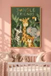 Jungle Friends Safari Hayvanları – Bebek Odası Temalı Çerçeveli Tablo | 3:4 Kanvas