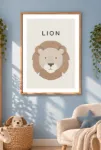 Sevimli Aslan Portresi – Minimalist İskandinav Bebek Odası Çerçeveli Tablo | 3:4 Kanvas
