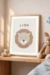 Sevimli Aslan Portresi – Minimalist İskandinav Bebek Odası Çerçeveli Tablo | 3:4 Kanvas
