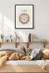 Sevimli Aslan Portresi – Minimalist İskandinav Bebek Odası Çerçeveli Tablo | 3:4 Kanvas