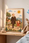 Atatürk ve Çocuklar – Cumhuriyet Temalı Çerçeveli Tablo | Dikey Kanvas (3:4)