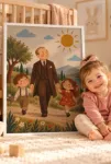 Atatürk ve Çocuklar – Cumhuriyet Temalı Çerçeveli Tablo | Dikey Kanvas (3:4)