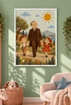 Atatürk ve Çocuklar – Cumhuriyet Temalı Çerçeveli Tablo | Dikey Kanvas (3:4)
