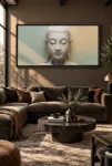 Gotama Buda Portresi – Zen ve Spiritüel Temalı Çerçeveli Tablo | Büyük Boy Kanvas (2:1)