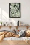 Battaniye Altına Saklanan Siyah Kedi – Minimalist Kedi Temalı Çerçeveli Tablo | 3:4 Kanvas