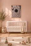 Pembe Battaniyede Uyuyan Kız ve Siyah Kedi – Sevimli Kedi Temalı Çerçeveli Tablo | 3:4 Kanvas