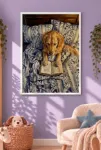 Kitap Okuyan Golden Retriever – Köpek Temalı Çerçeveli Kanvas Tablo | 3:4