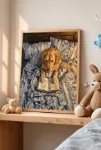 Kitap Okuyan Golden Retriever – Köpek Temalı Çerçeveli Kanvas Tablo | 3:4